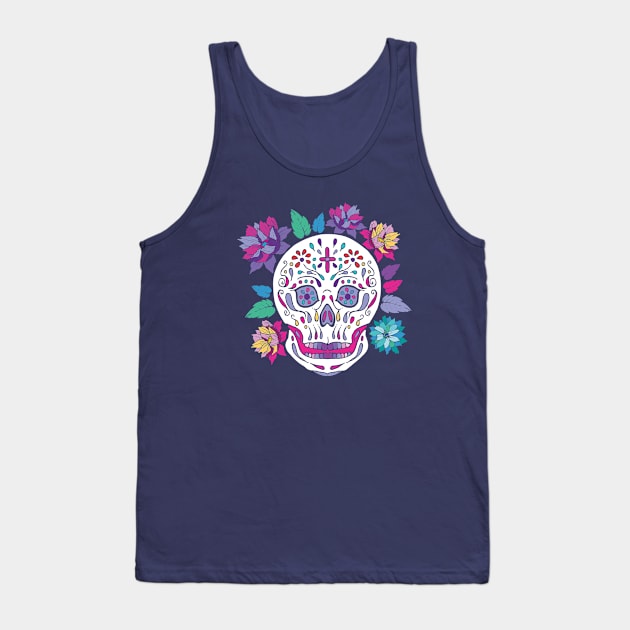 Mexican white skull day of the dead with flowers Tank Top by annaazart